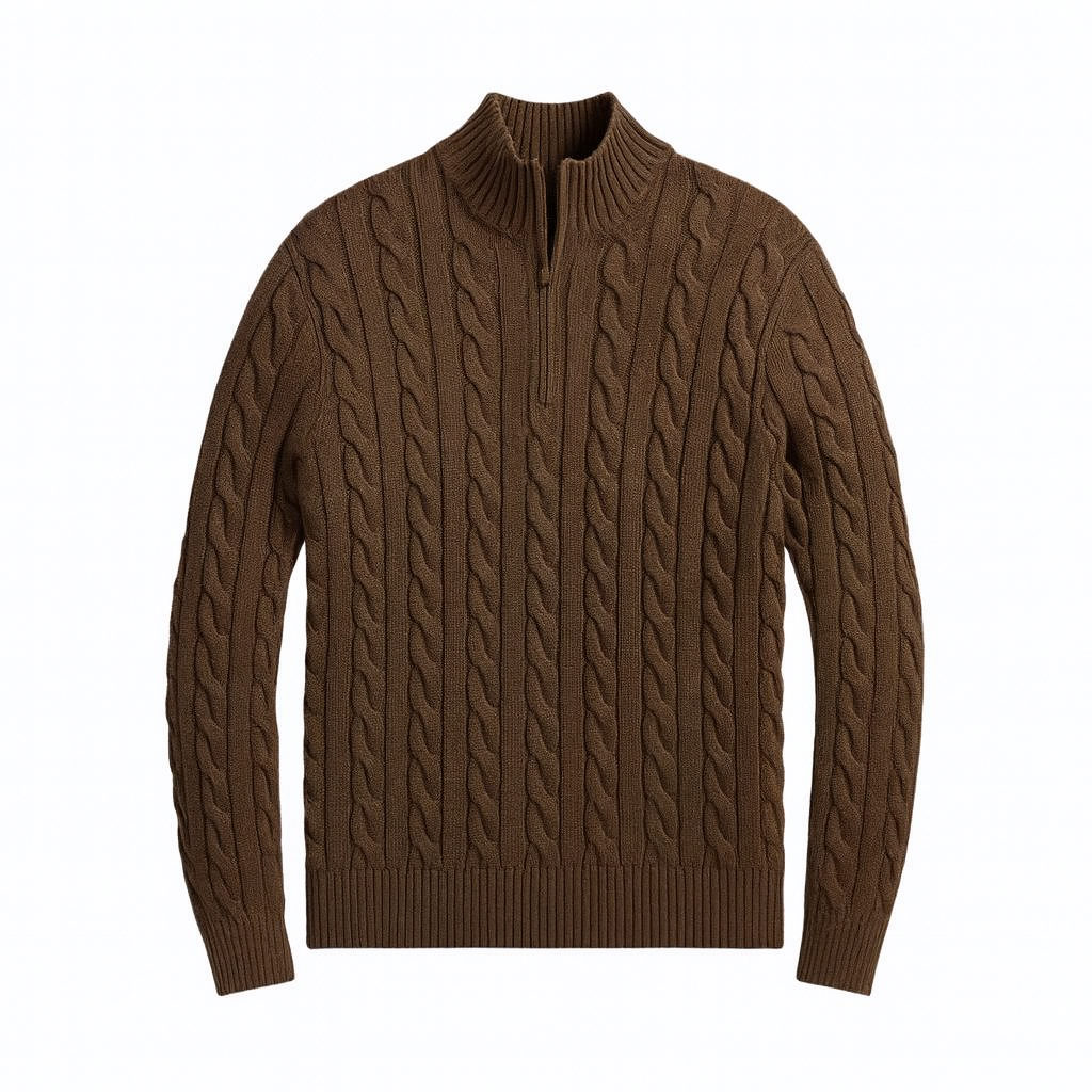 Chunky Cable-Knit Cotton Quarter-Zip Sweater
