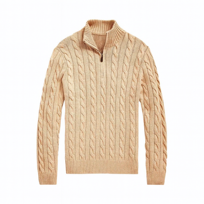Chunky Cable-Knit Cotton Quarter-Zip Sweater