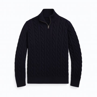 Chunky Cable-Knit Cotton Quarter-Zip Sweater