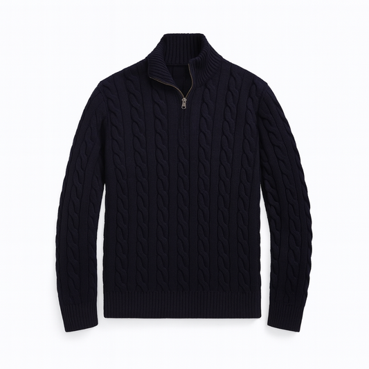 Chunky Cable-Knit Cotton Quarter-Zip Sweater