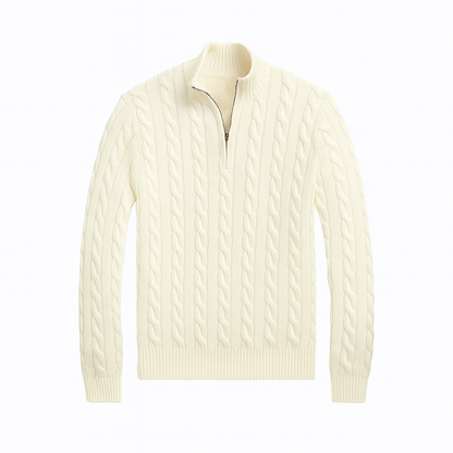Chunky Cable-Knit Cotton Quarter-Zip Sweater