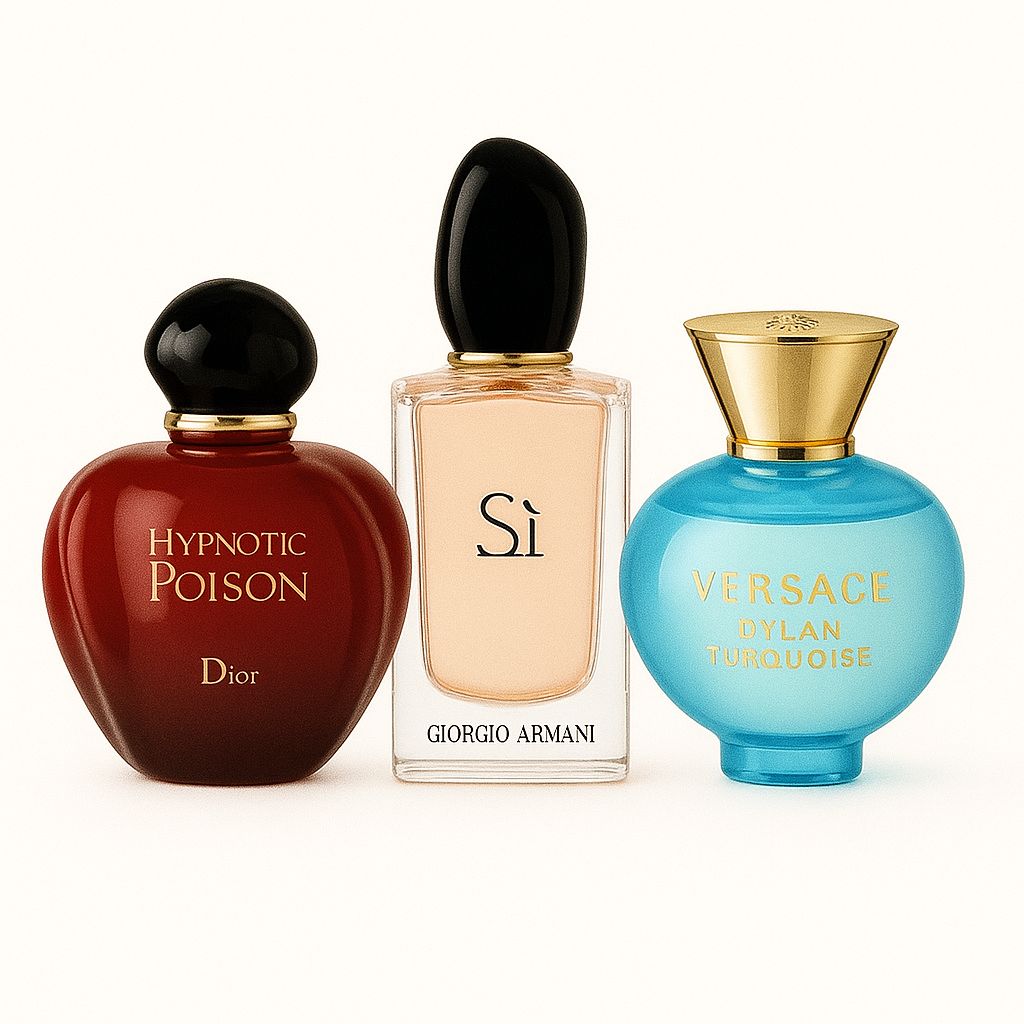 Paquete de 3 perfumes: Dior HYPNOTIC POISON, Giorgio Armani SÌ, Versace DYLAN TURQUOISE (Eau de Parfum)