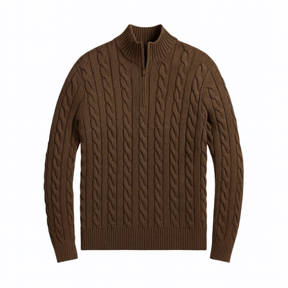 Chunky Cable-Knit Cotton Quarter-Zip Sweater