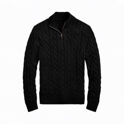 Chunky Cable-Knit Cotton Quarter-Zip Sweater