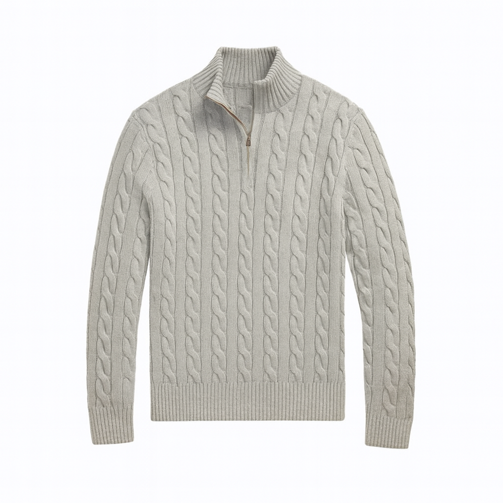 Chunky Cable-Knit Cotton Quarter-Zip Sweater